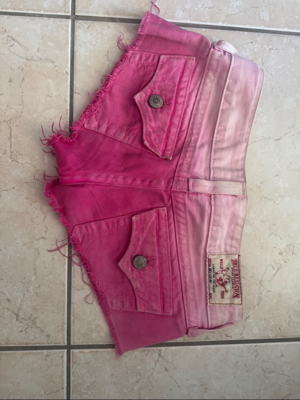 True Religion Pink Ombre Denim Shorts cut off